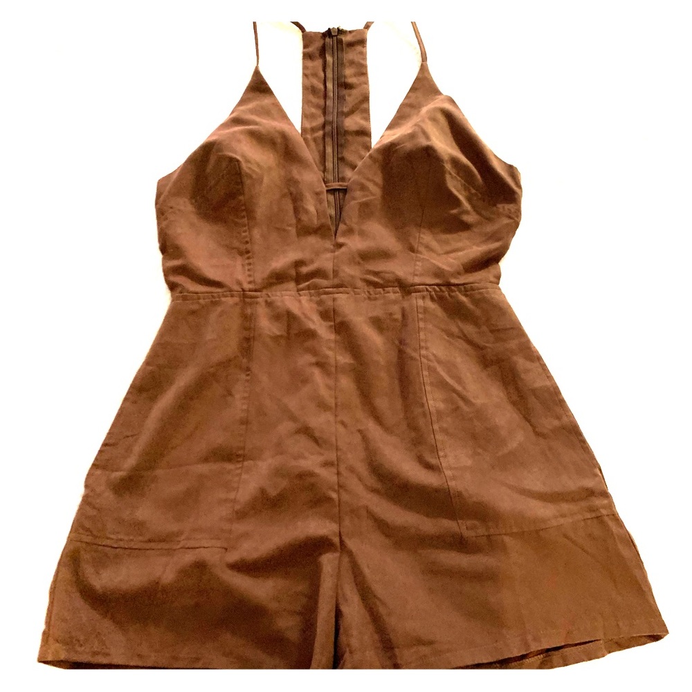 Suede open side Cowboy romper shorts deep pockets